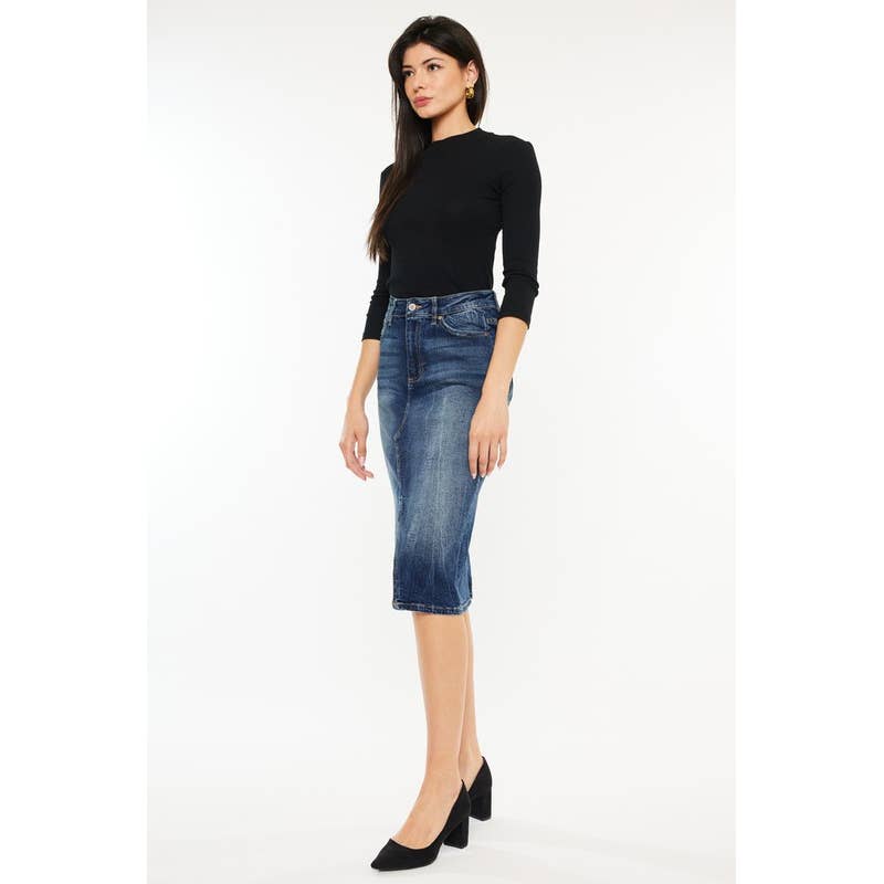 Final Sale - Denim MIDI Skirt High Rise