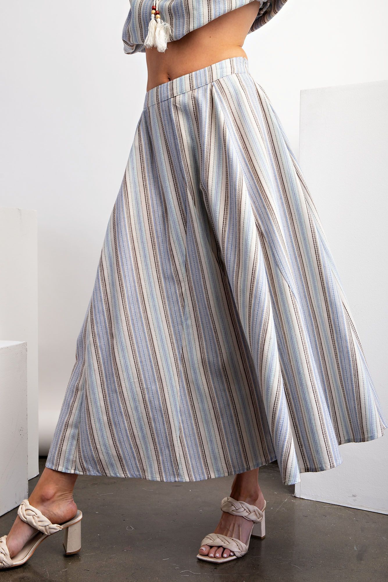 Final Sale - Striped Poly Linen Maxi Skirt