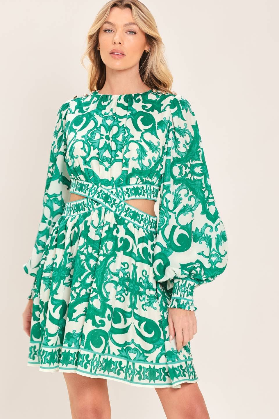 Side Cut Long Sleeve Mini Dress