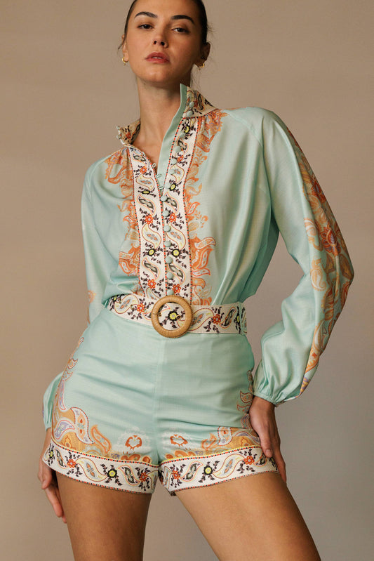 Final Sale - Long Sleeve Button Down Paisley Print Blouse