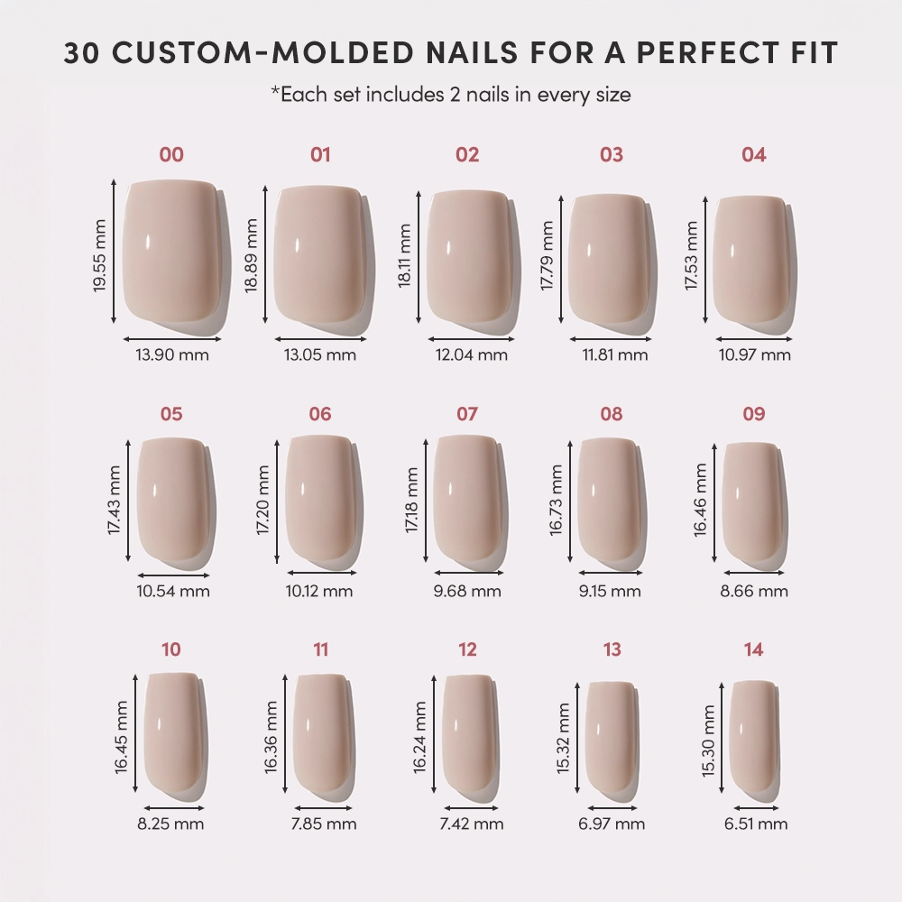 Bare Bliss Press-On Nails | Medium Square Grey Nude Opaque Nails