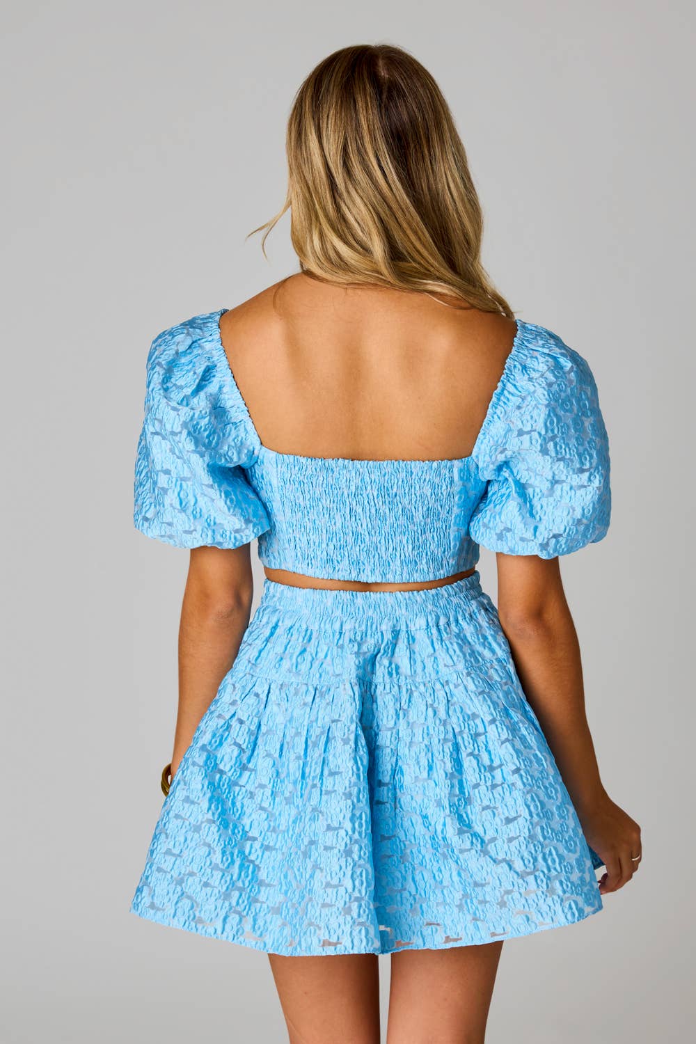 Final Sale - Cutie Hyacinth Blue Puff Sleeve Top And Skirt Set