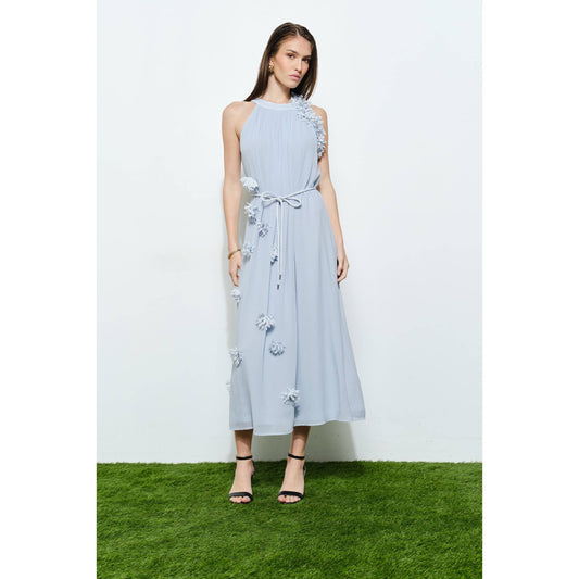 Romantic Texture Flowers Sleeveless Midi Dress