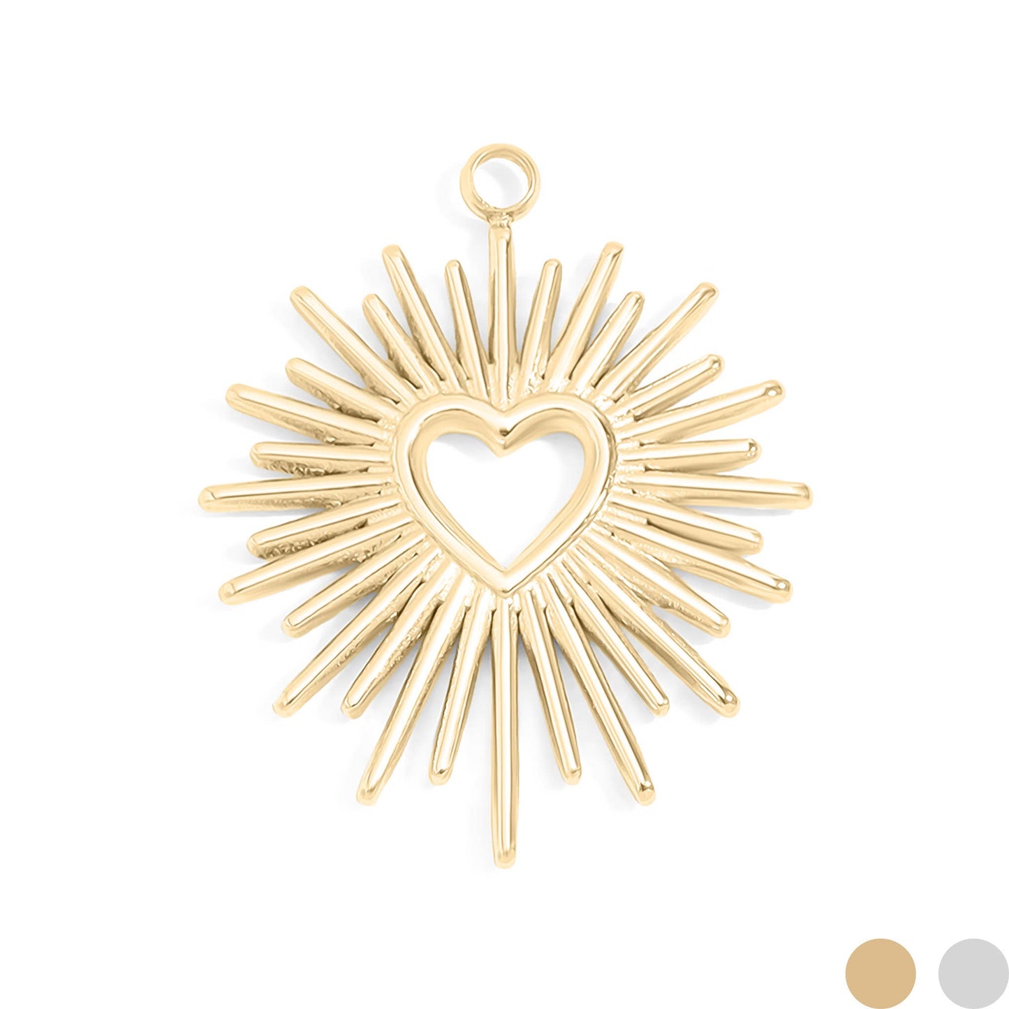 18K Gold PVD Stainless Steel Textured Sunburst Heart Charm