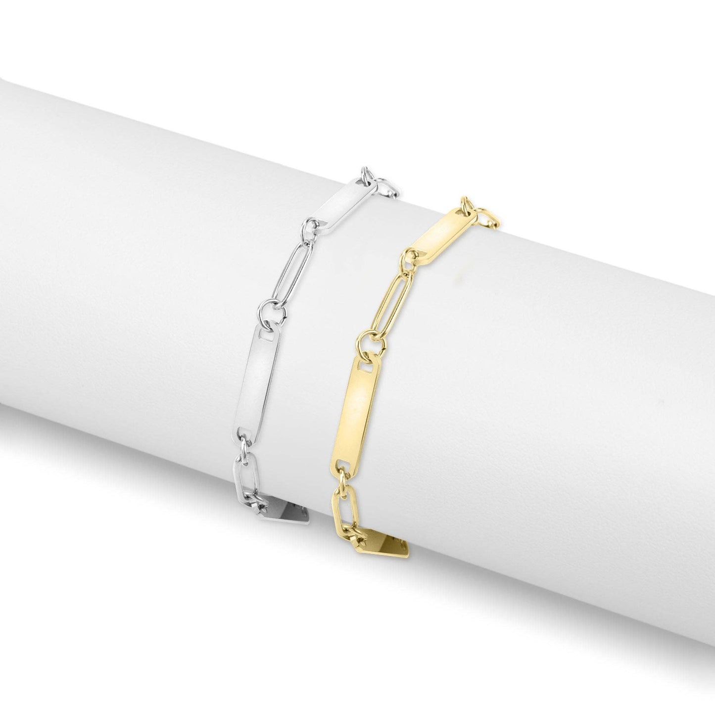 Stainless Steel Engravable Paperclip 3 Bar Bracelet