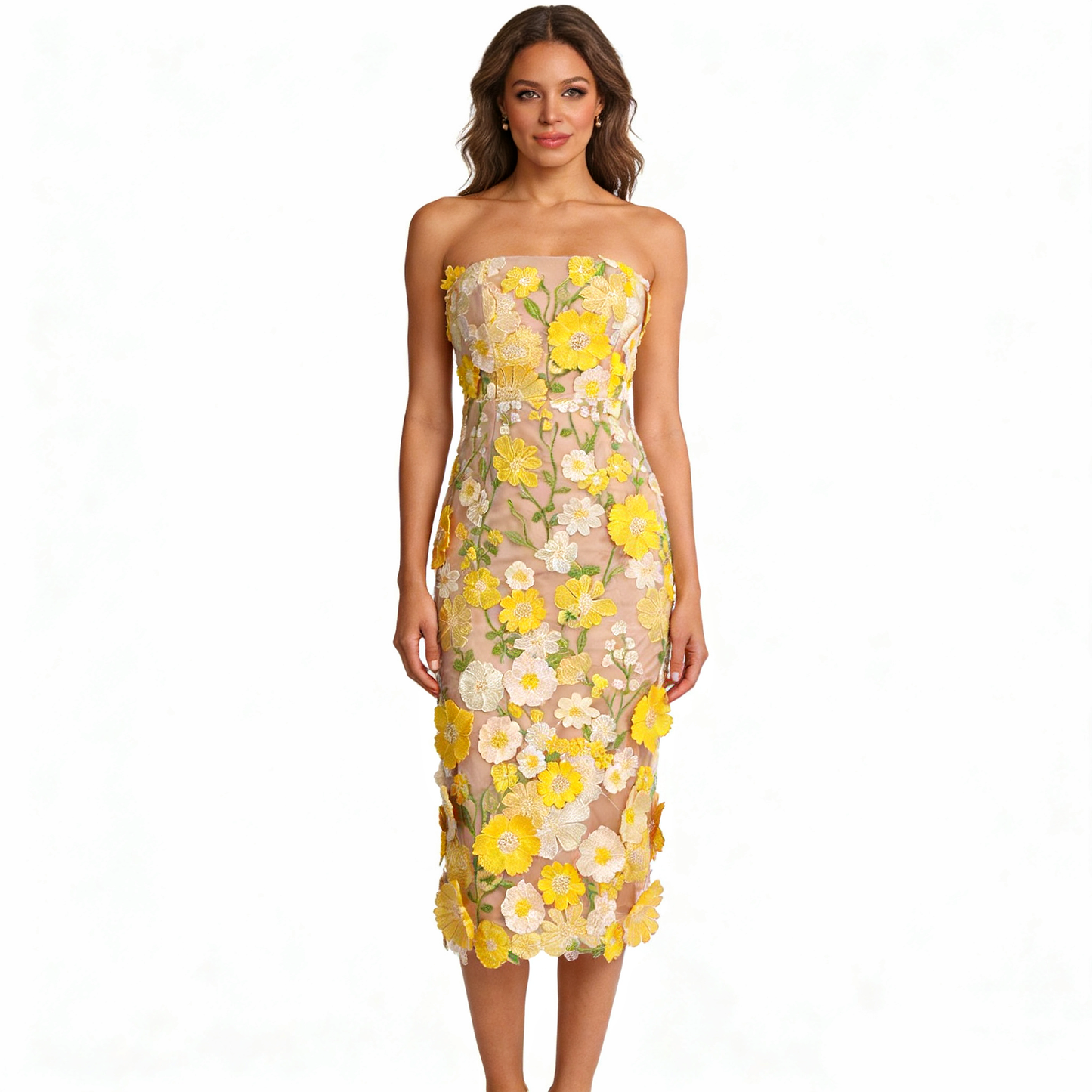 Floral Embroidered Slim Tube Dress