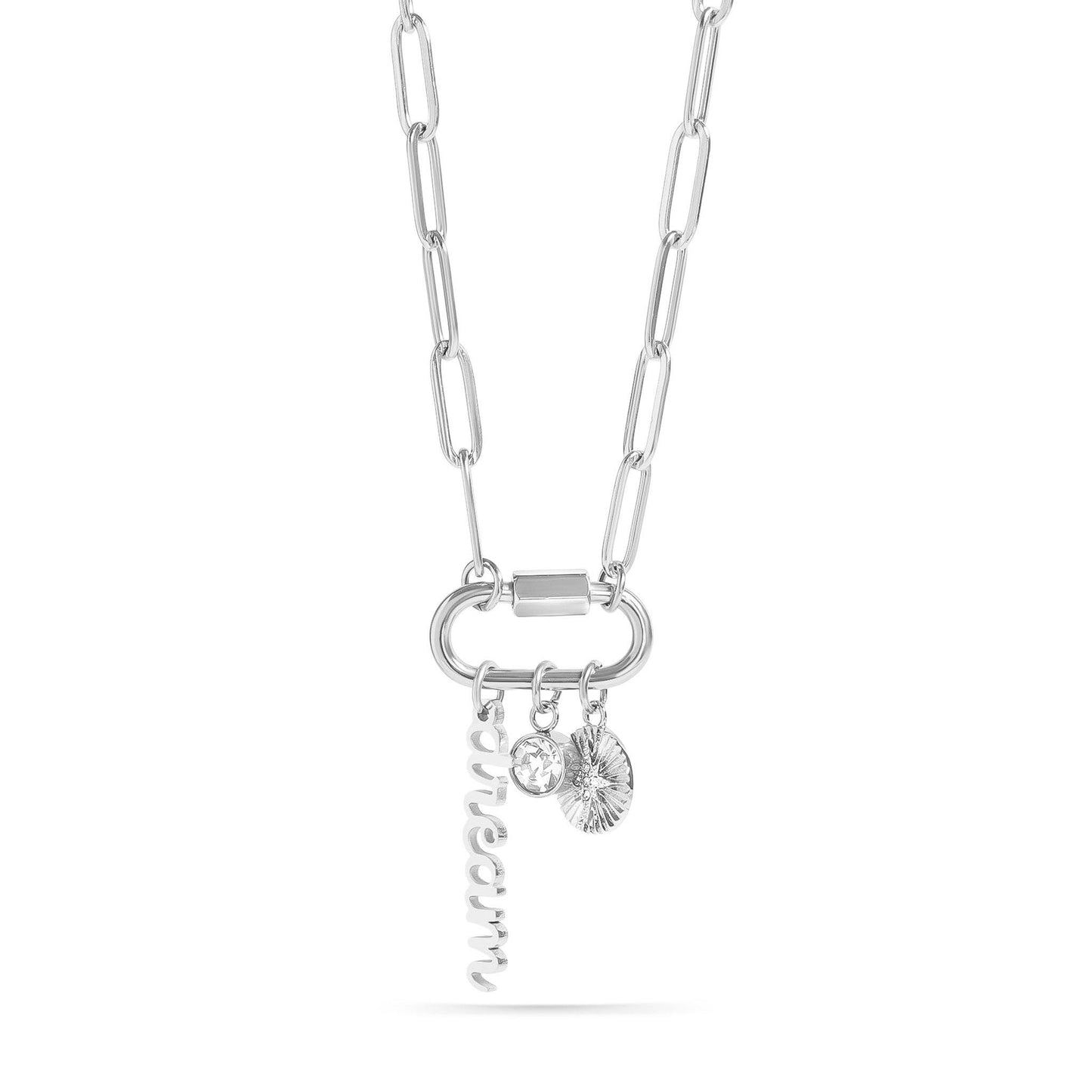 18K PVD Gold Carabiner "Dream" Paperclip Charm Necklace