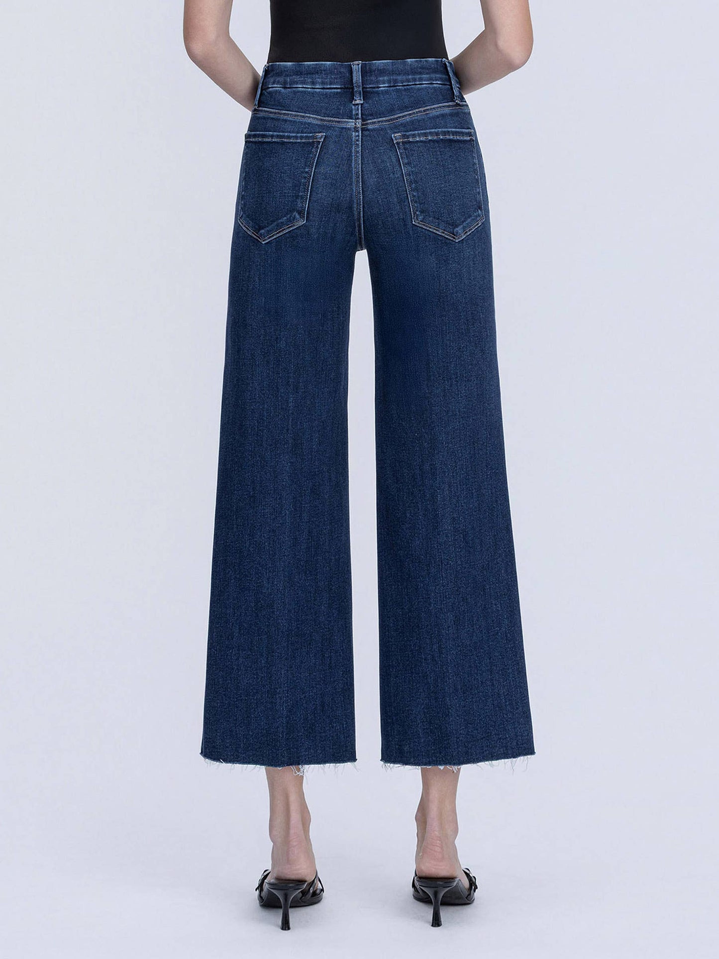 High Rise Trouser Fold Creases Crop Wide Leg Jeans
