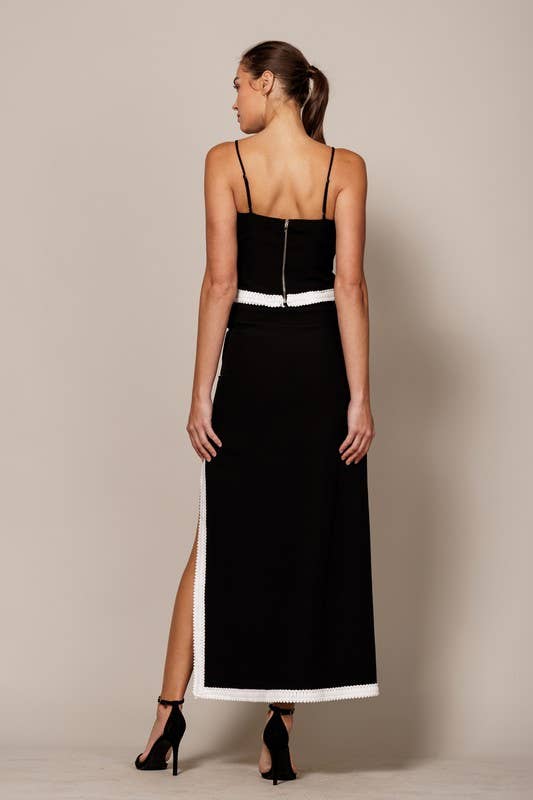 Final Sale - High Waisted Midi Skirt With Slit And Contrast