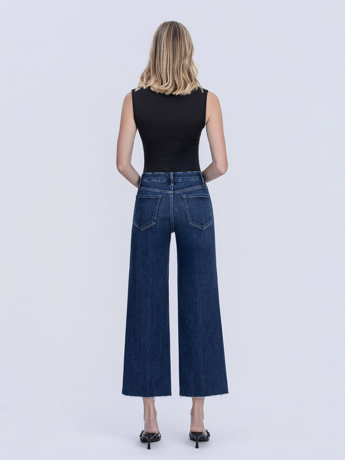 High Rise Trouser Fold Creases Crop Wide Leg Jeans