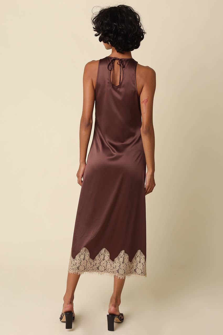 Zoe Lace Trim Satin Dress