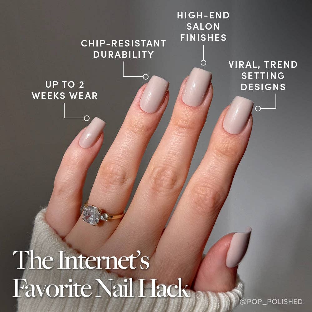 Bare Bliss Press-On Nails | Medium Square Grey Nude Opaque Nails