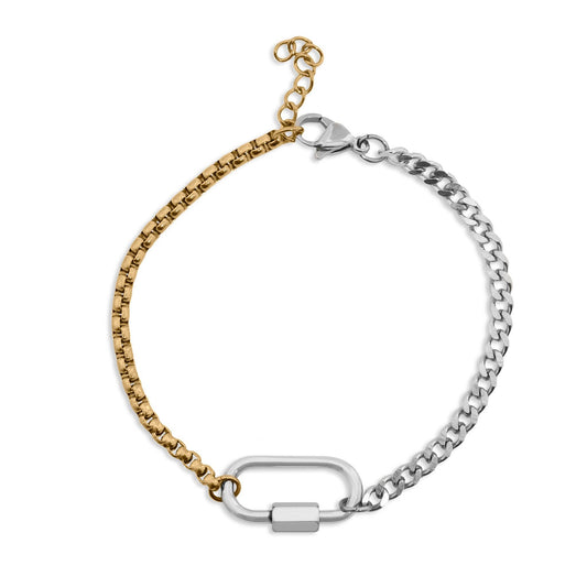 Mixed Metal Split Chain Charm Holder Carabiner Bracelet