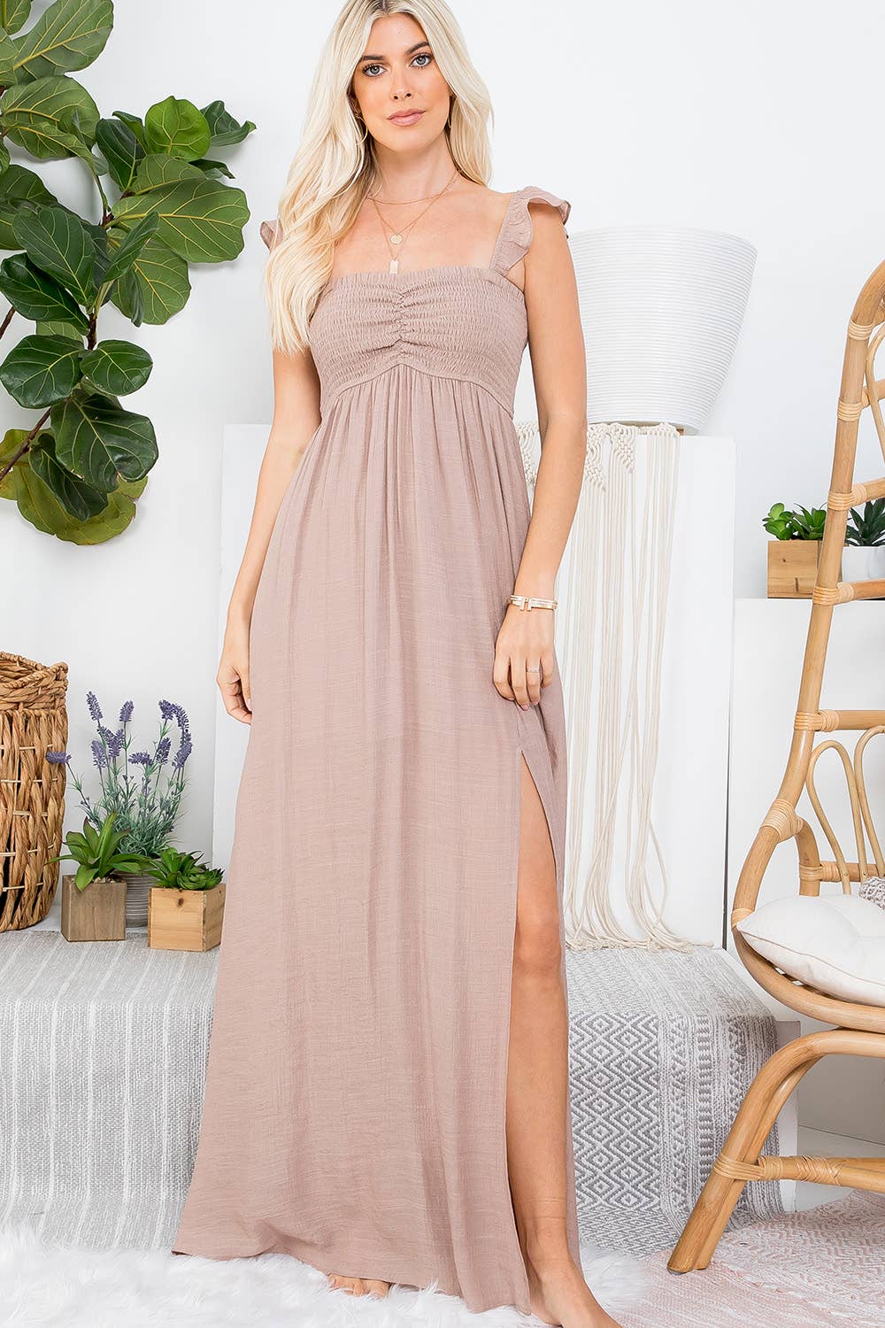 Final Sale - Ruffle Sleeve Smocked Maxi Dress