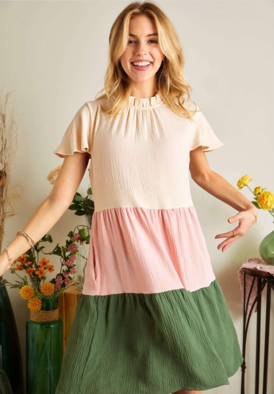 Final Sale - Colorblock Tiered Babydoll Dress