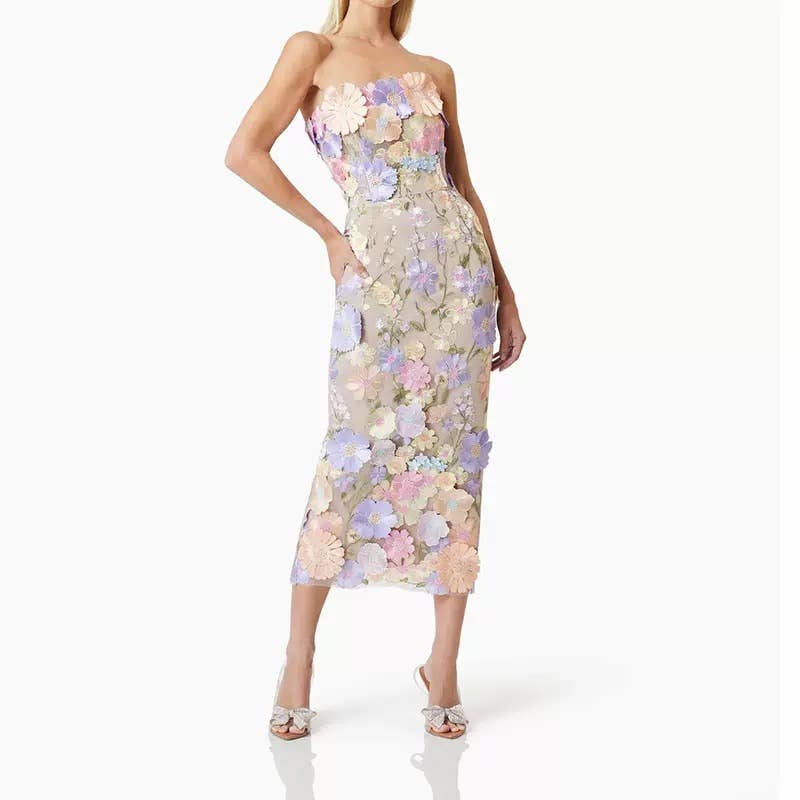 Floral Embroidered Slim Tube Dress
