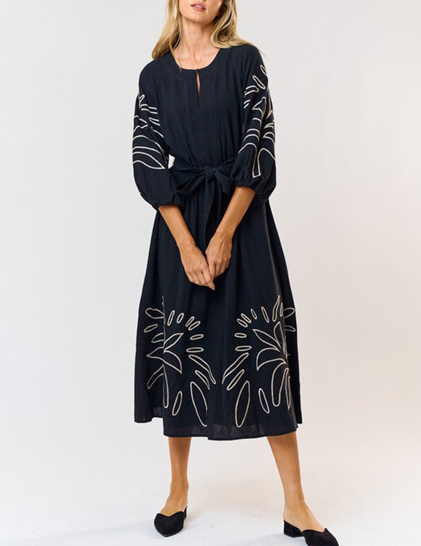 Patch Detailed Long Sleeve Dress
