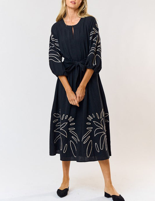 Patch Detailed Long Sleeve Dress
