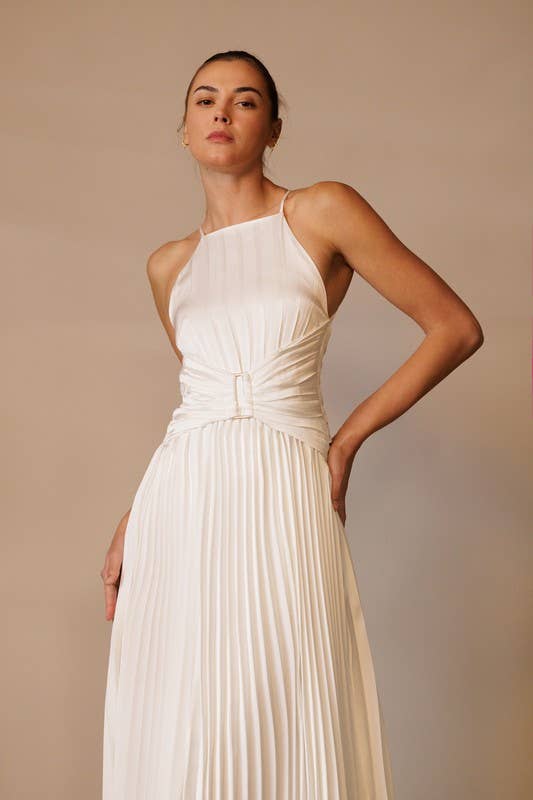 Final Sale - Apron Neck Plisse Midi Dress