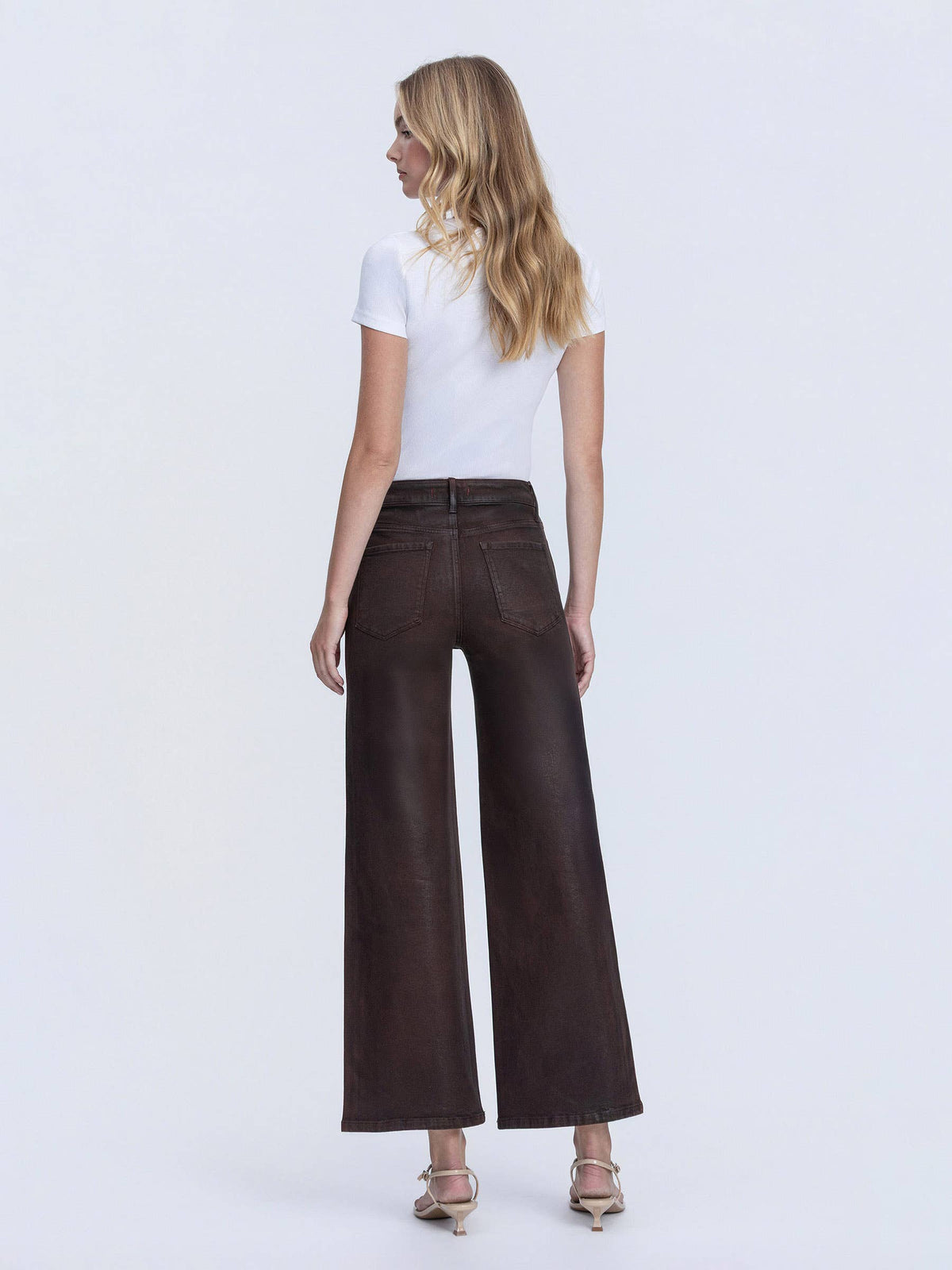 High Rise Coffee Coated Wide Leg Jeans