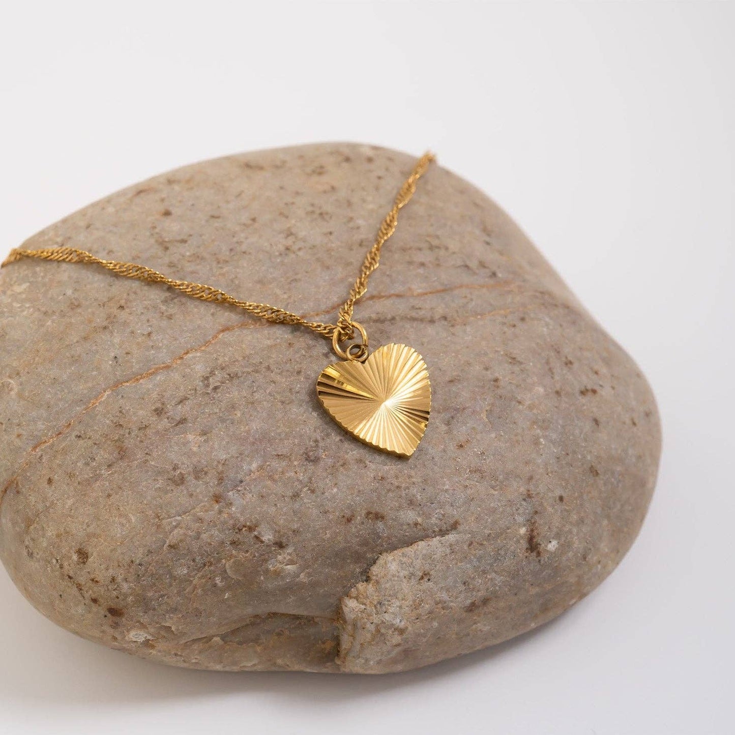 18K Gold PVD Stainless Steel Sunburst Heart Charm