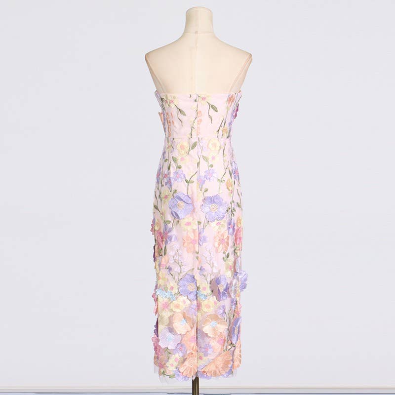 Floral Embroidered Slim Tube Dress