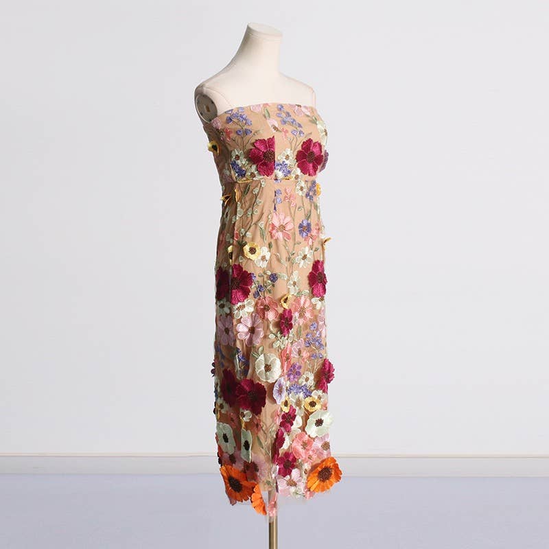 Floral Embroidered Slim Tube Dress