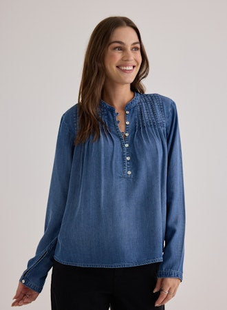 Long Sleeve Pin Tuck Pullover