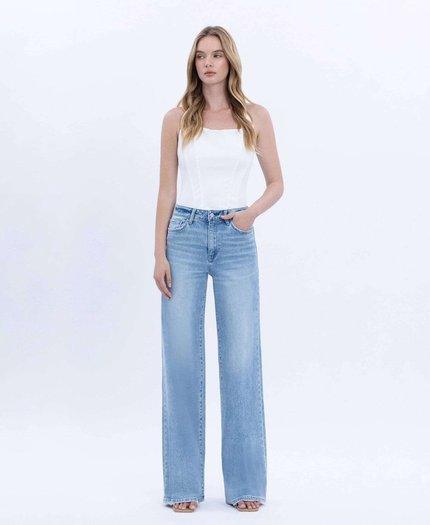 High Rise Full Length Light Wash Jeans