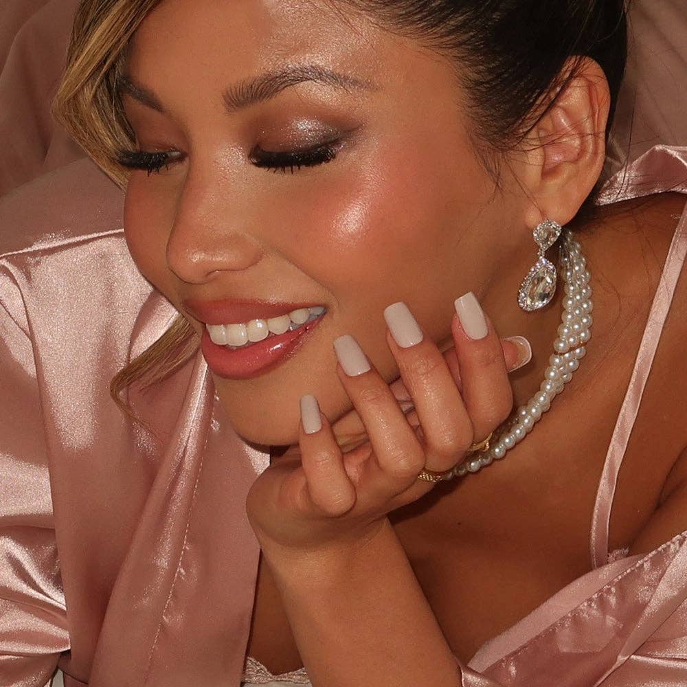 Bare Bliss Press-On Nails | Medium Square Grey Nude Opaque Nails