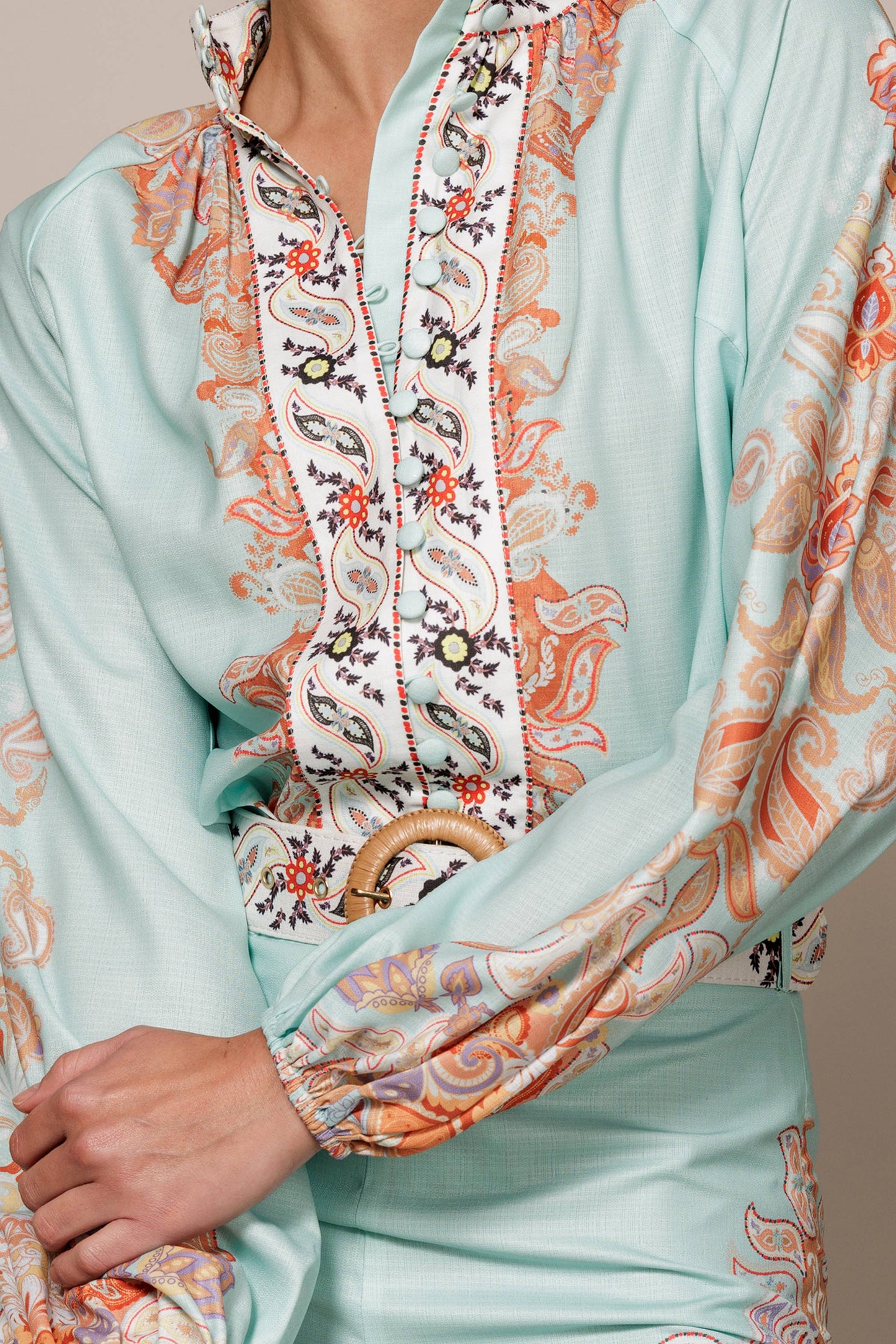 Final Sale - Long Sleeve Button Down Paisley Print Blouse
