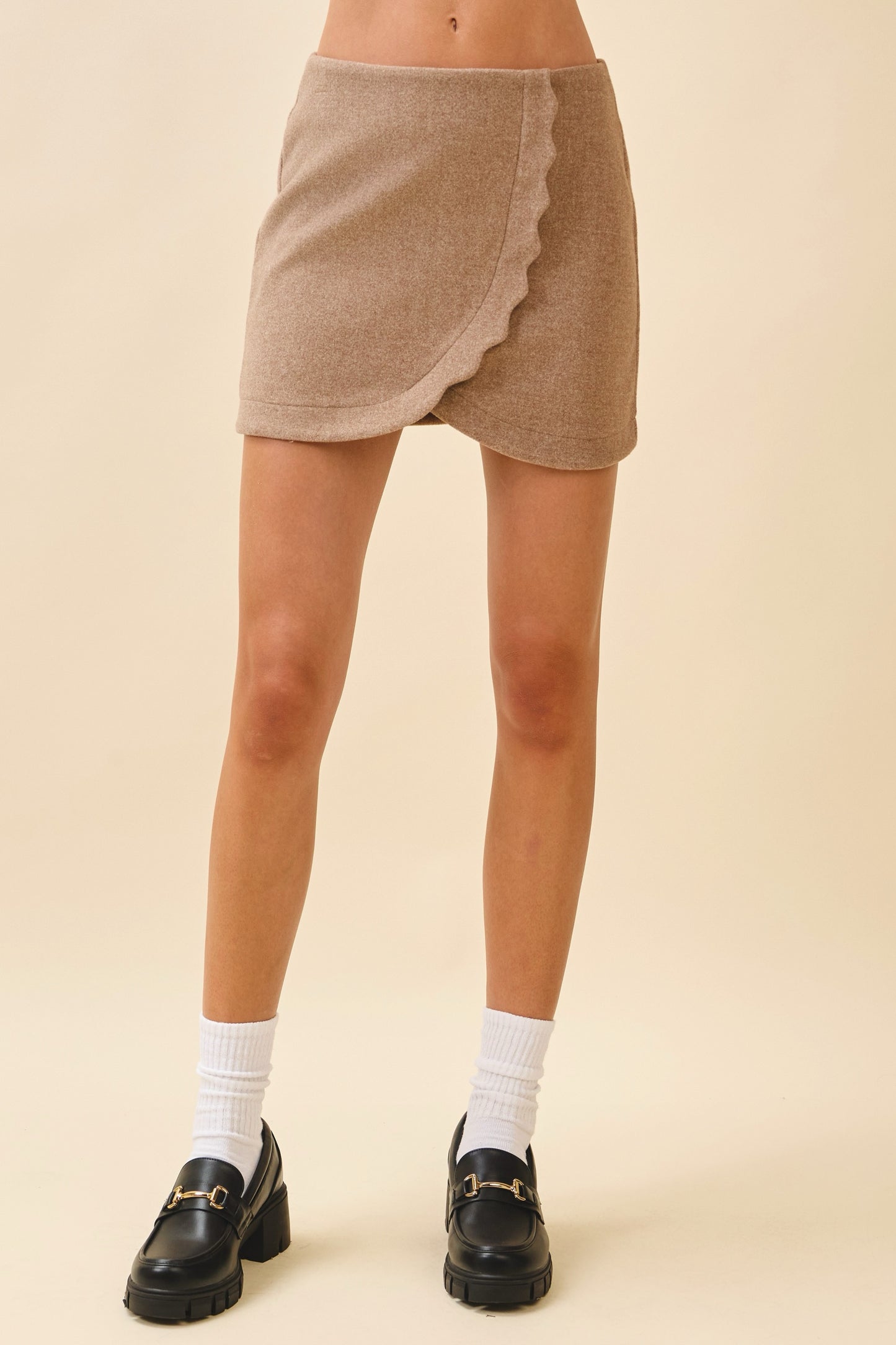 Final Sale - Textured Scalloped Faux Warp Front Mini Skirt