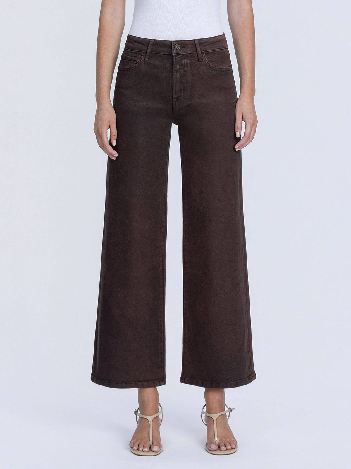 High Rise Coffee Coated Wide Leg Jeans