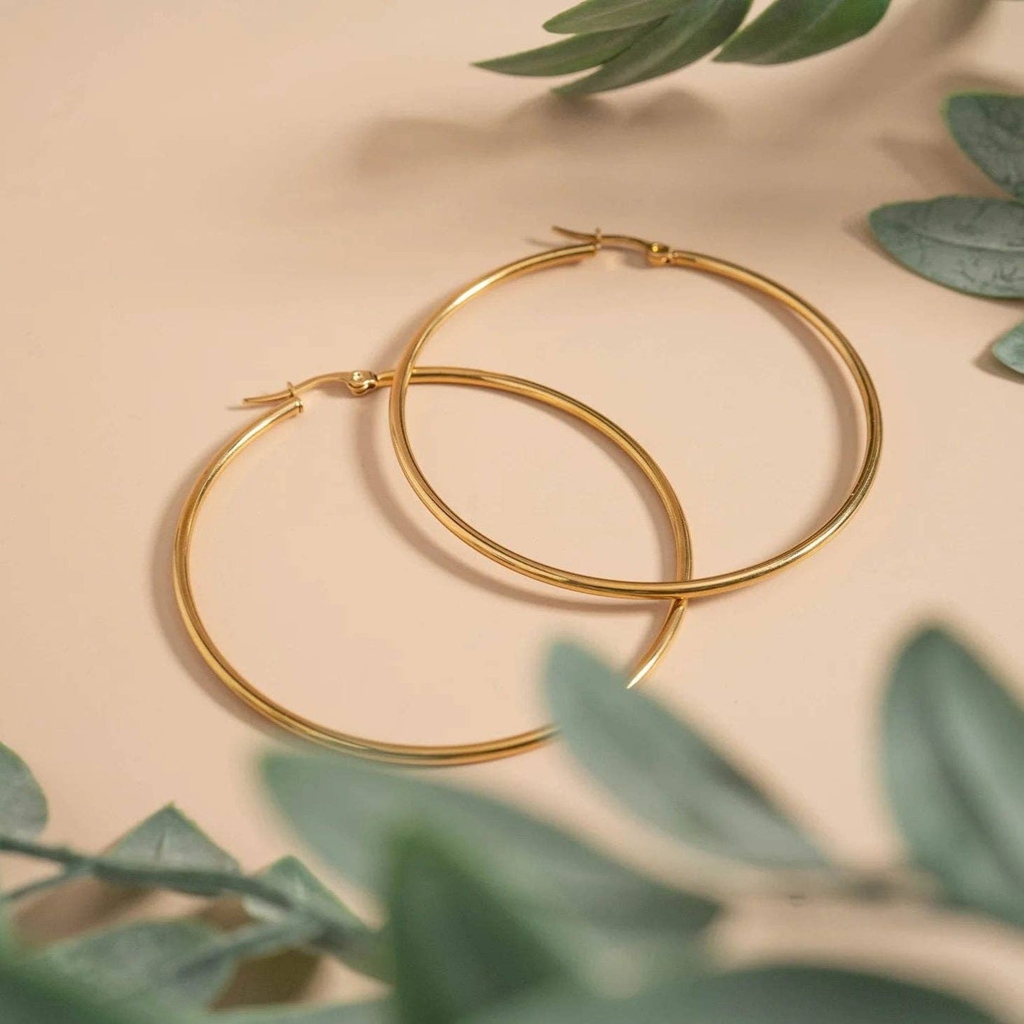 18K Gold PVD Stainless Steel Round Tube Hoop Earrings