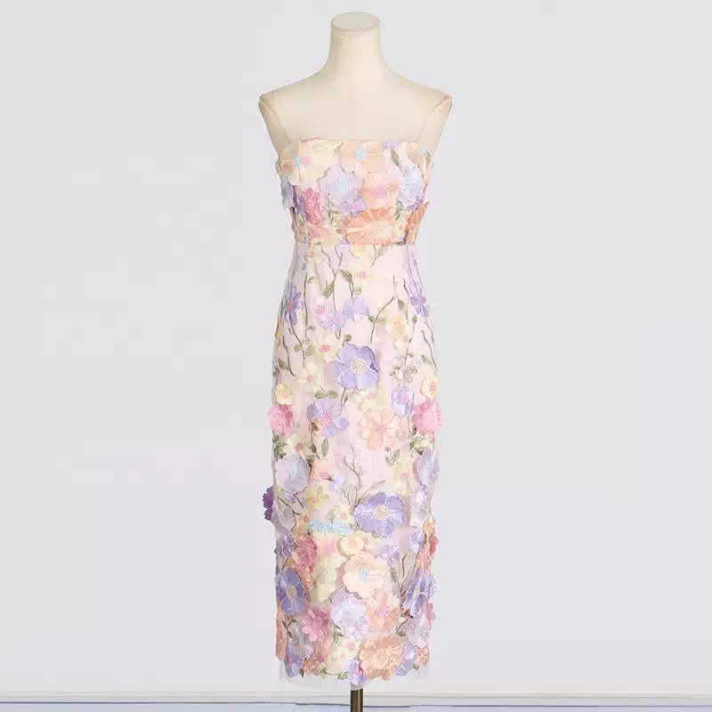 Floral Embroidered Slim Tube Dress