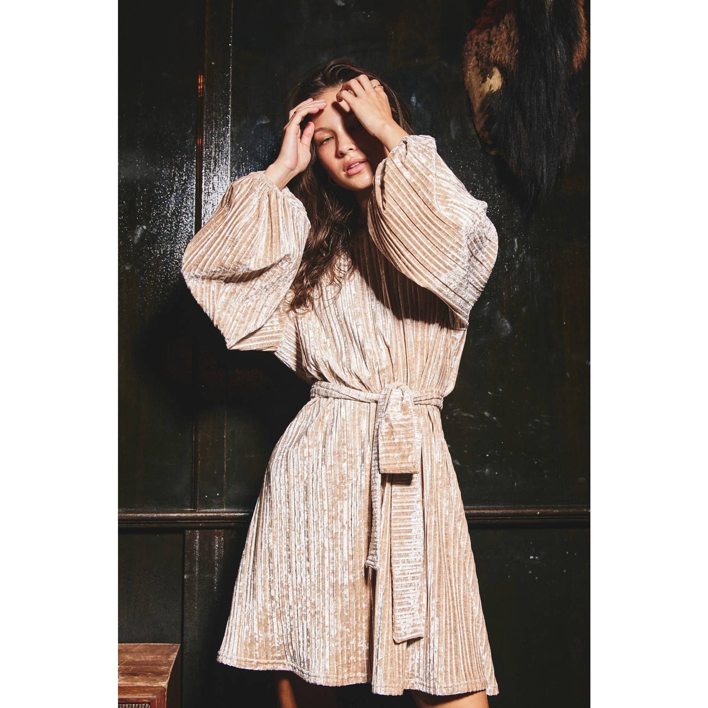 Final Sale - Velvet High Scoop Neck Sash Belt Dress