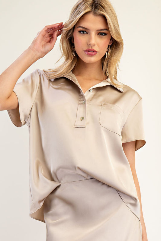 Satin Short Sleeve Blouse Top