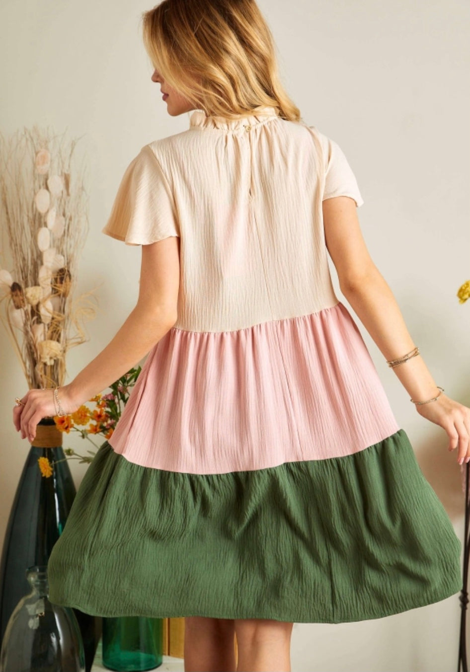Final Sale - Colorblock Tiered Babydoll Dress