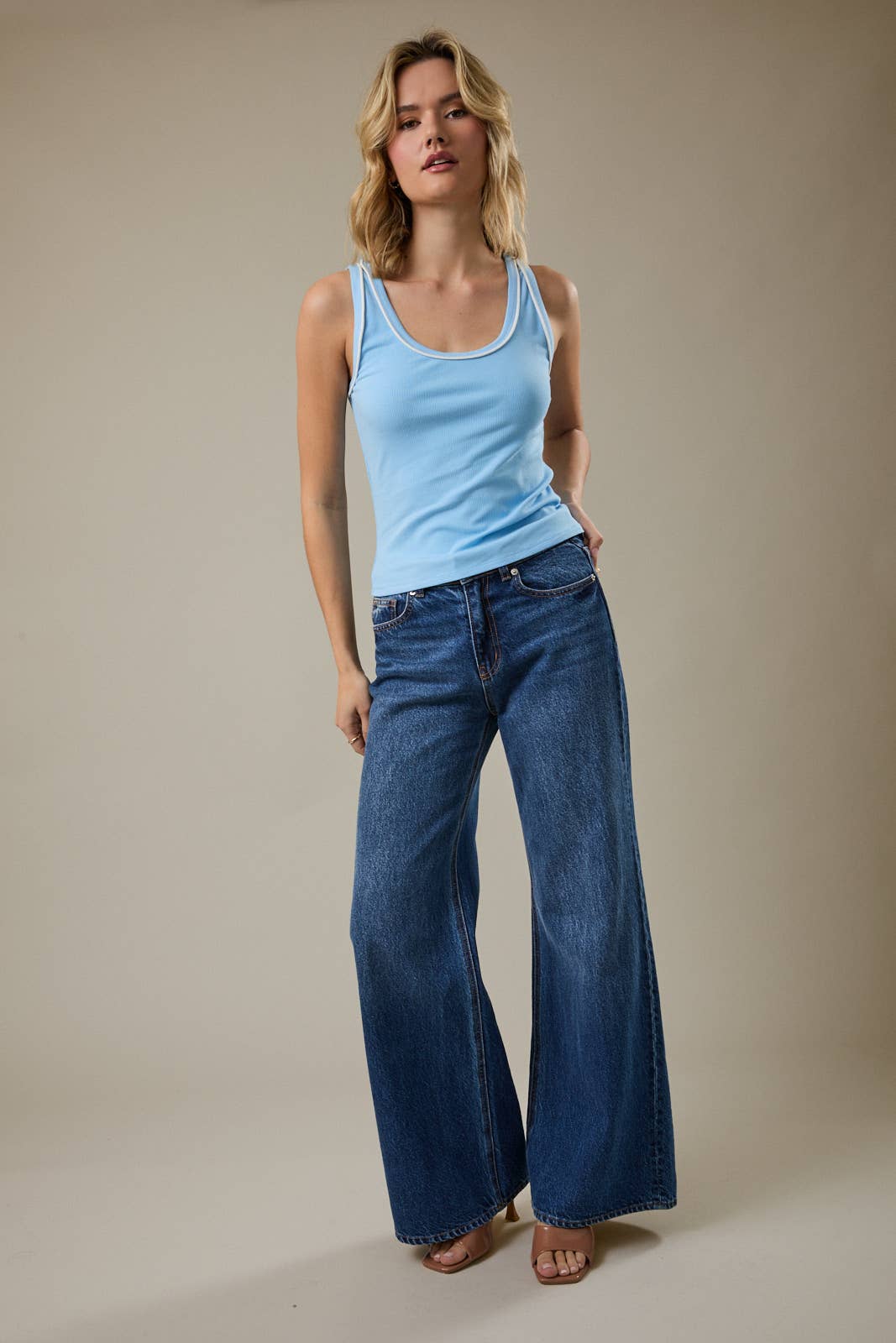 Scoop Neck Tank With Piping Detail