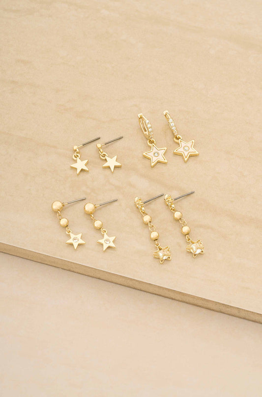 Ettika - Constellation Star Dangle 18k Gold Plated Earring Set of 4