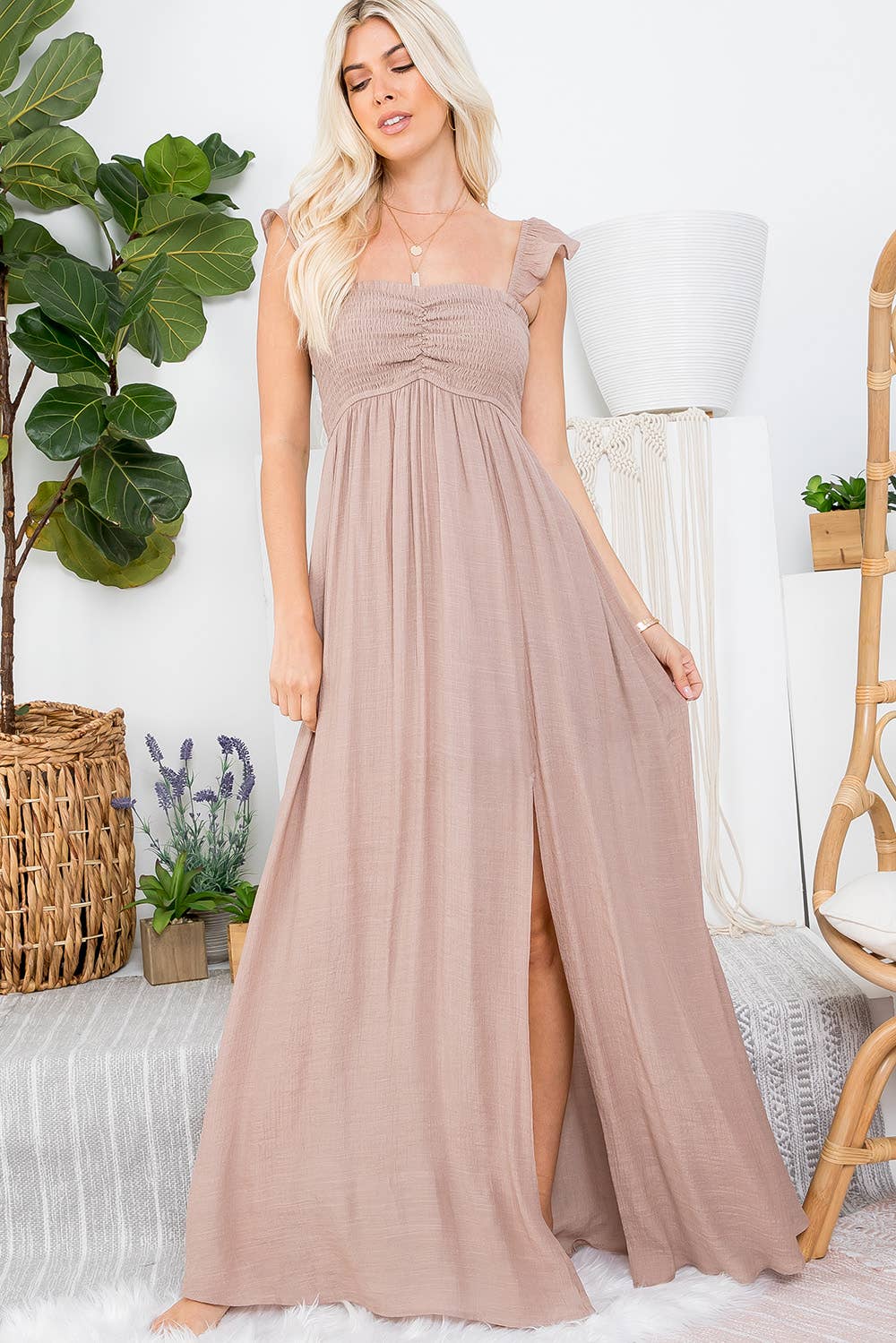 Final Sale - Ruffle Sleeve Smocked Maxi Dress