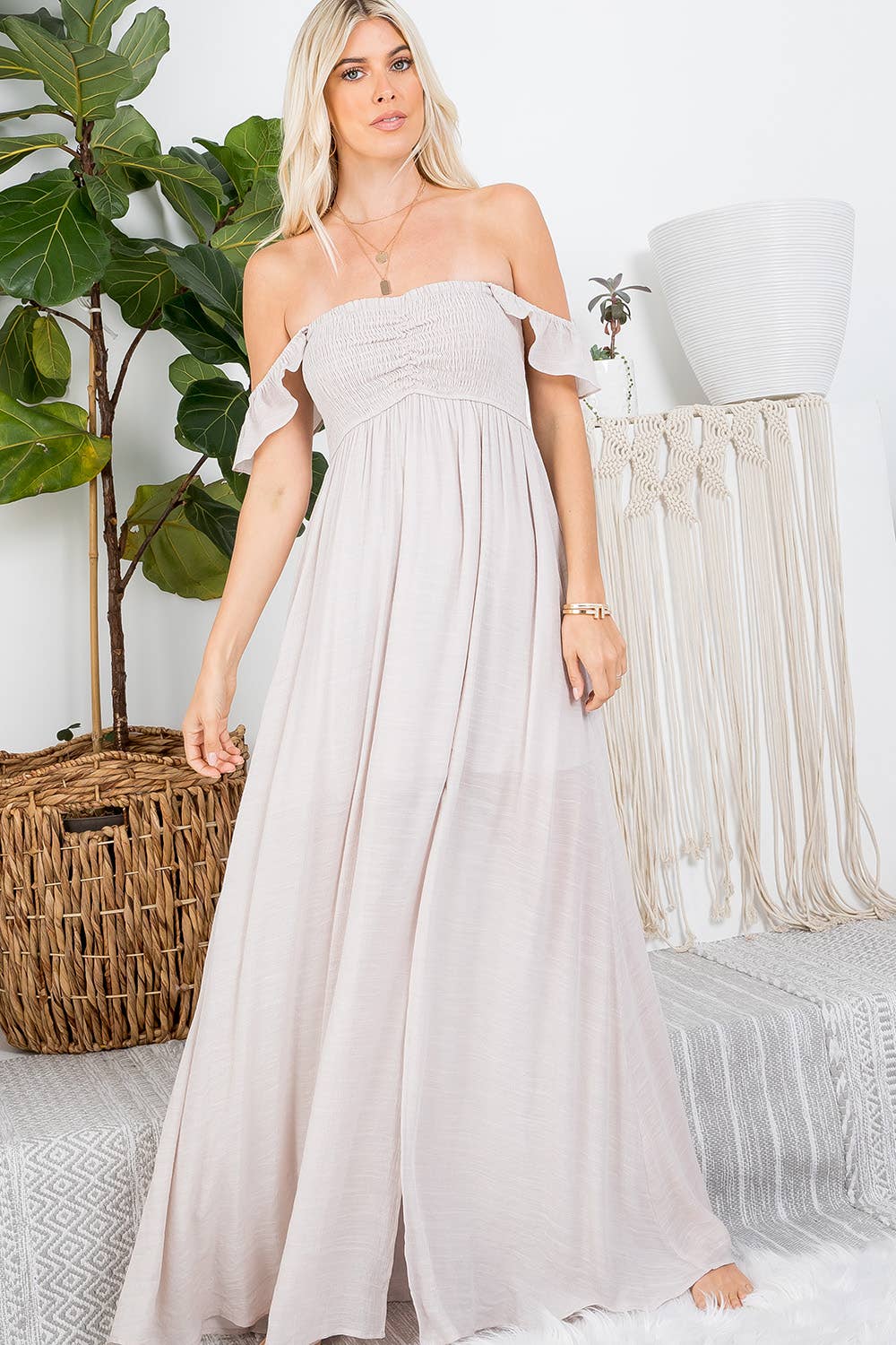 Final Sale - Ruffle Sleeve Smocked Maxi Dress