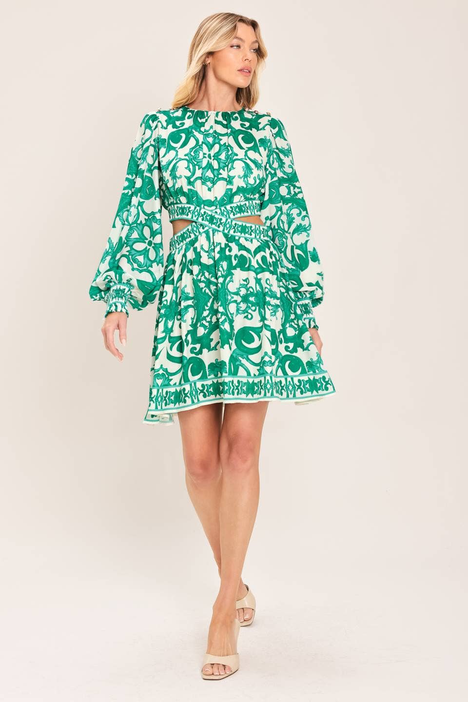 Side Cut Long Sleeve Mini Dress