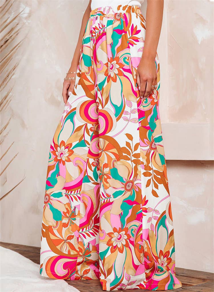 Final Sale - Resort Orange Tonal Print Wide-Leg Pants