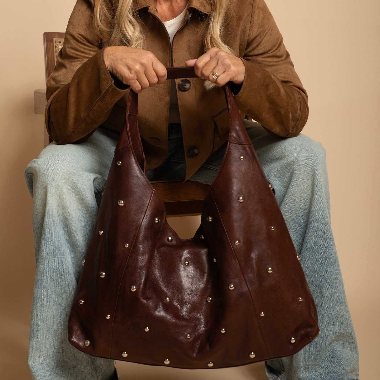 Lindsey Studded Handcrafted Leather Tote Bag