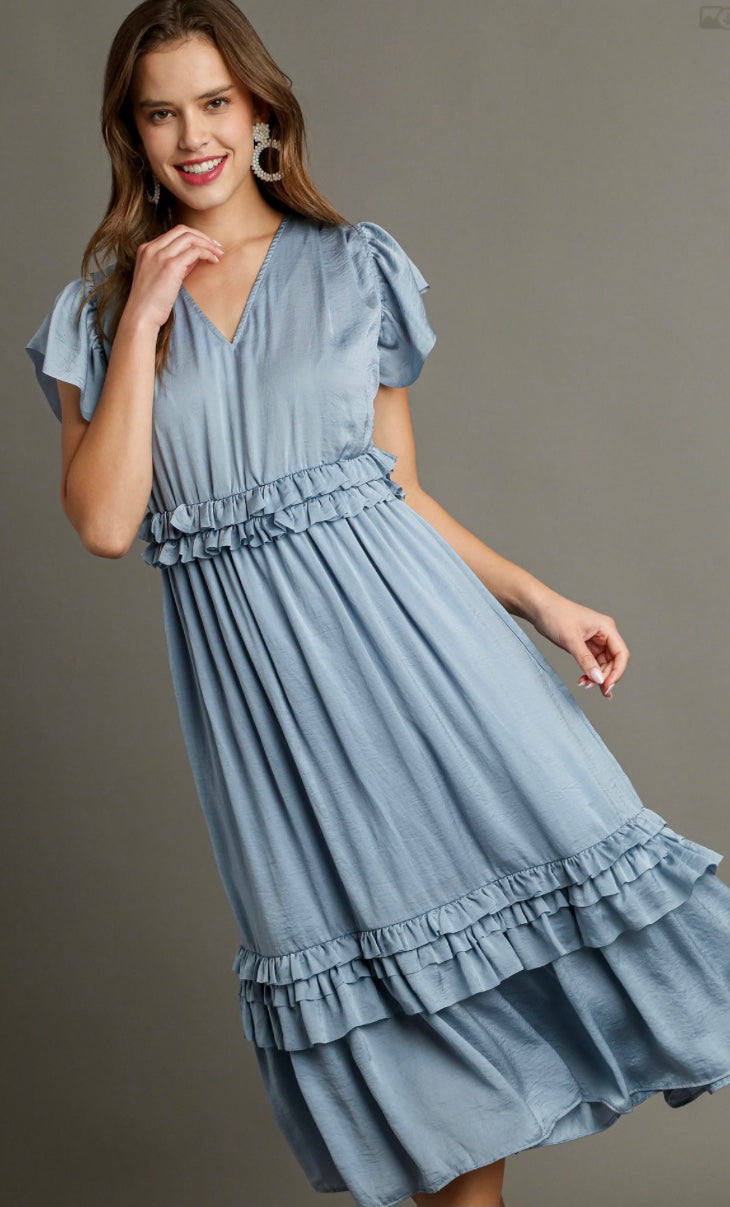 Final Sale - V-Neck Ruffle Trim Maxi Dress