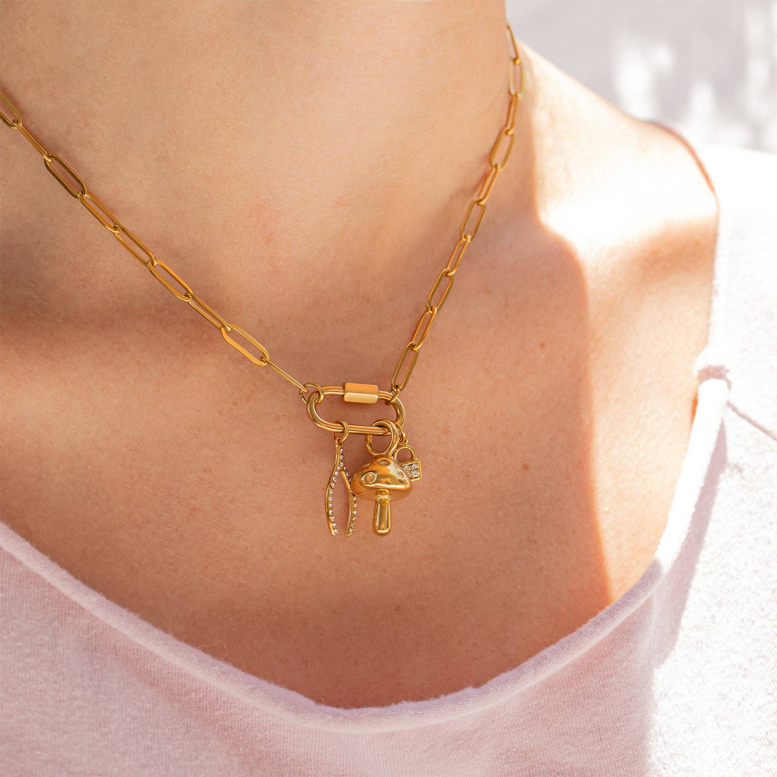 18K Gold PVD Paperclip Carabiner Necklace – Claiborne's Closet on