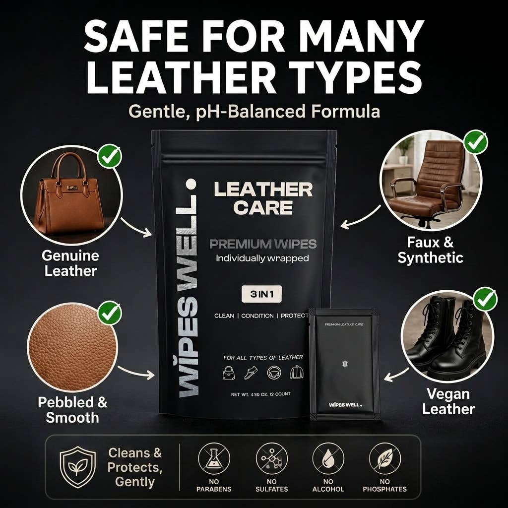 Premium Leather Care Wipes - Individually Wrapped - 12 count