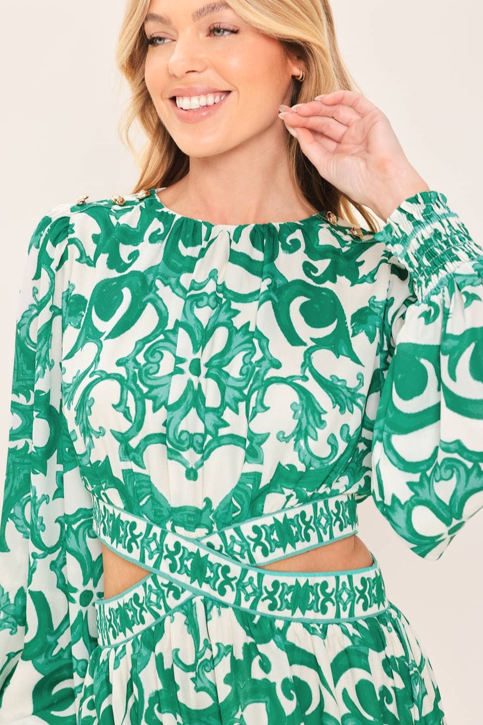 Side Cut Long Sleeve Mini Dress