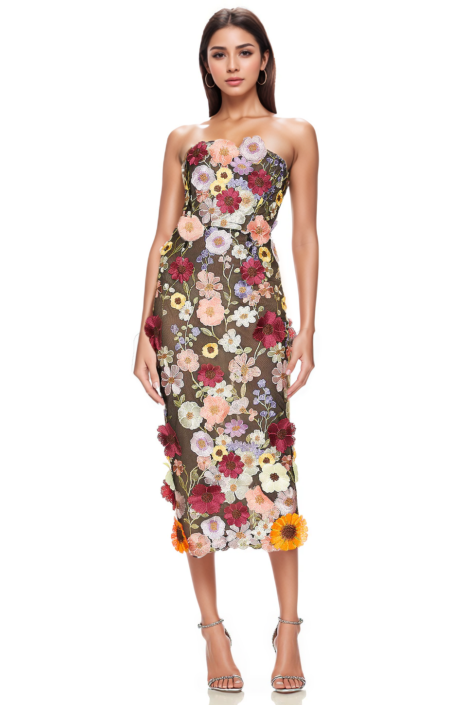 Floral Embroidered Slim Tube Dress